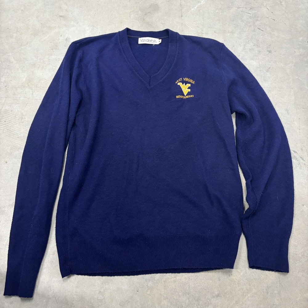 Vintage West Virginia University WVU Navy‎ Blue Sweater Men's Size Medium V-neck